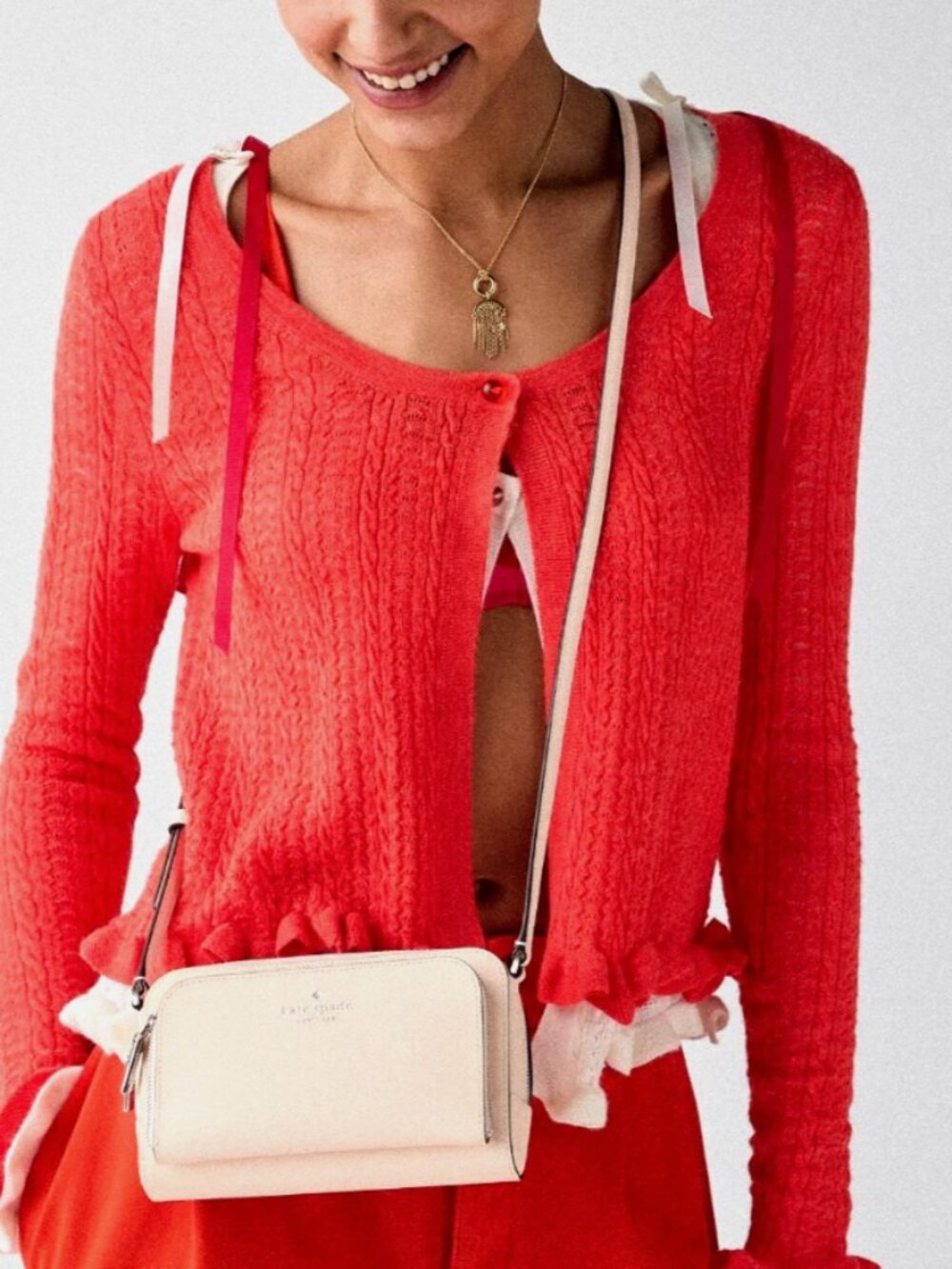 New Kate Spade Staci Mini Crossbody Bag Saffiano Fresh Peach